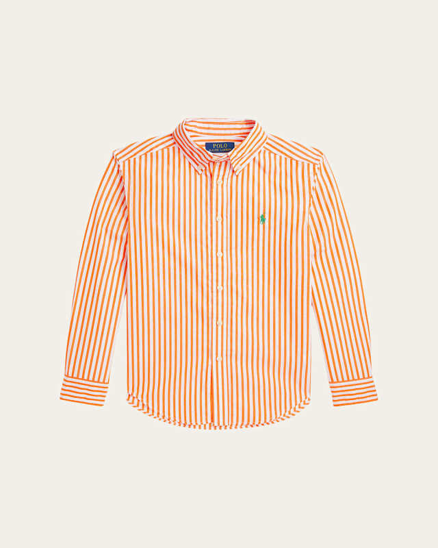 Boy's Striped Pony Embroidered Sport Shirt, Size S-XL